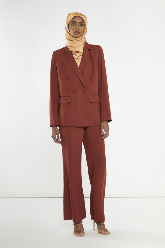 Brown-Rust Wide-Leg high waisted-trousers