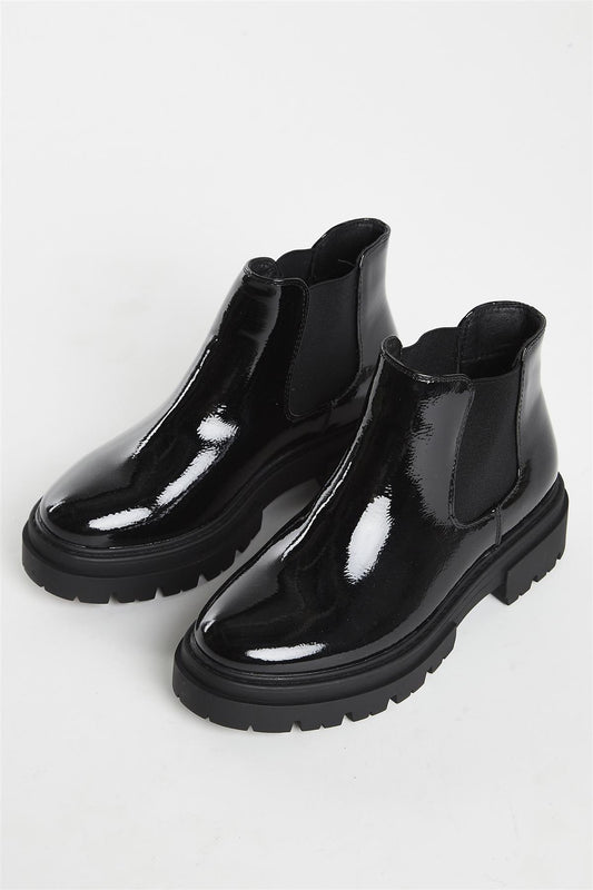 Black Crinkle PU Ankle Boots