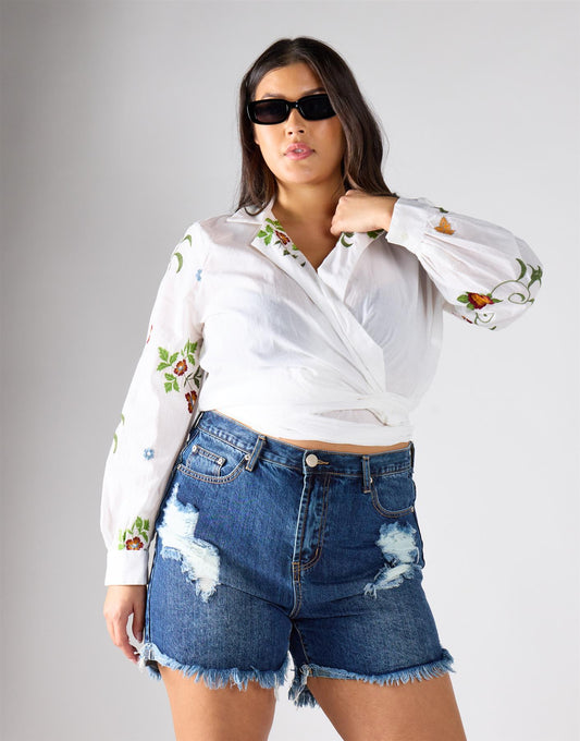 Glamorous Curve White Floral Blouse