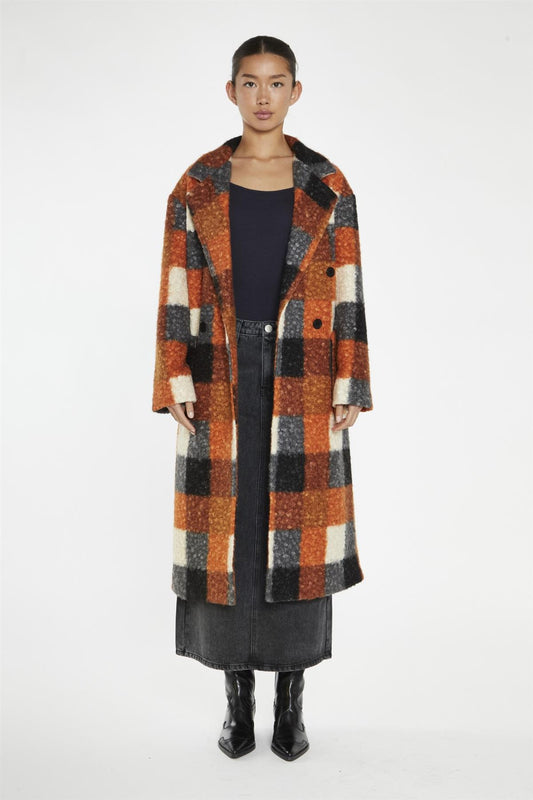 Orange Multi Check Double Breasted Coat