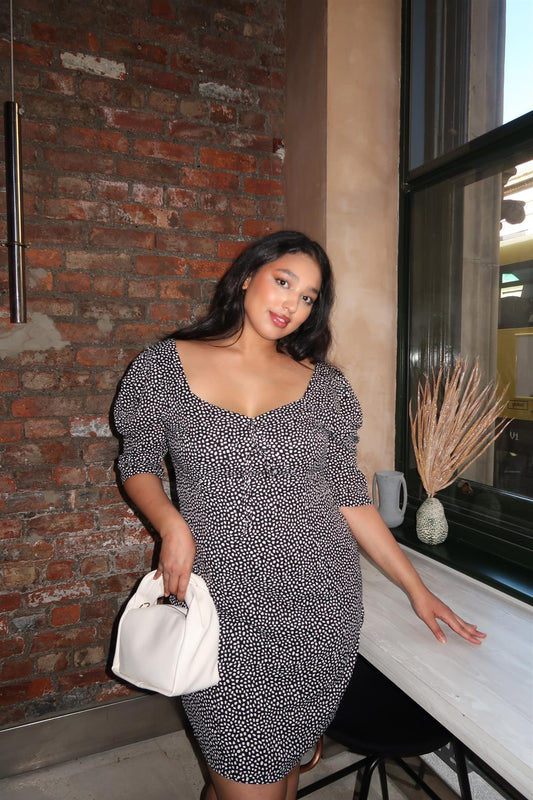 Black Dalmatian-Spot Midi-Dress