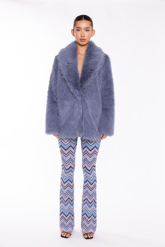 Steel Blue Faux Fur Coat