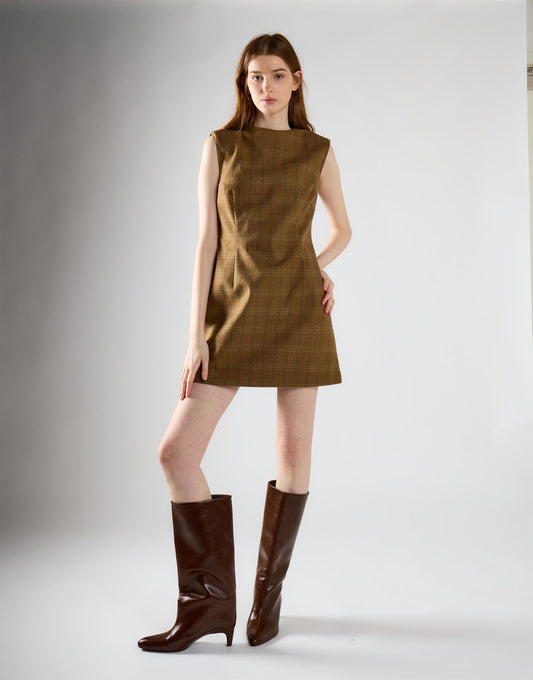 Sepia Check Tailored Fit Mini Dress