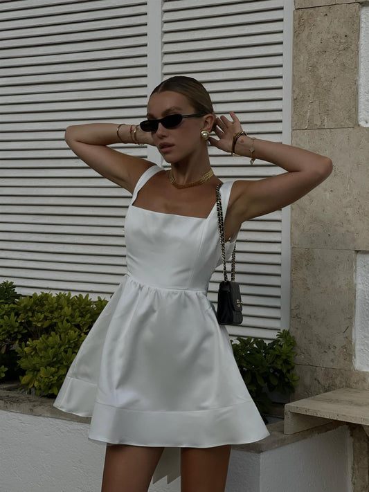 Arianna Bow-Back Mini-Dress -White