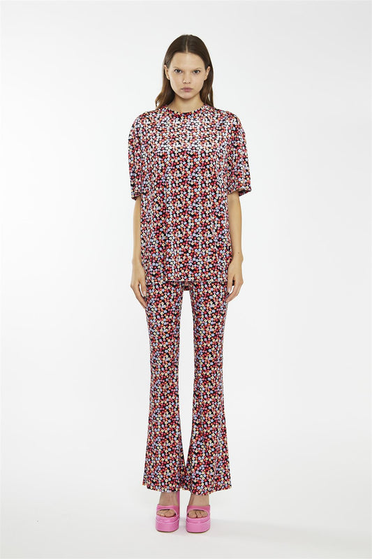 Multi-Ditsy-Velvet Flared High Waisted-Leggings