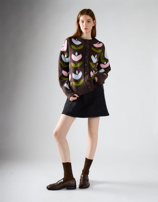 Brown Multi Button Up Cardigan
