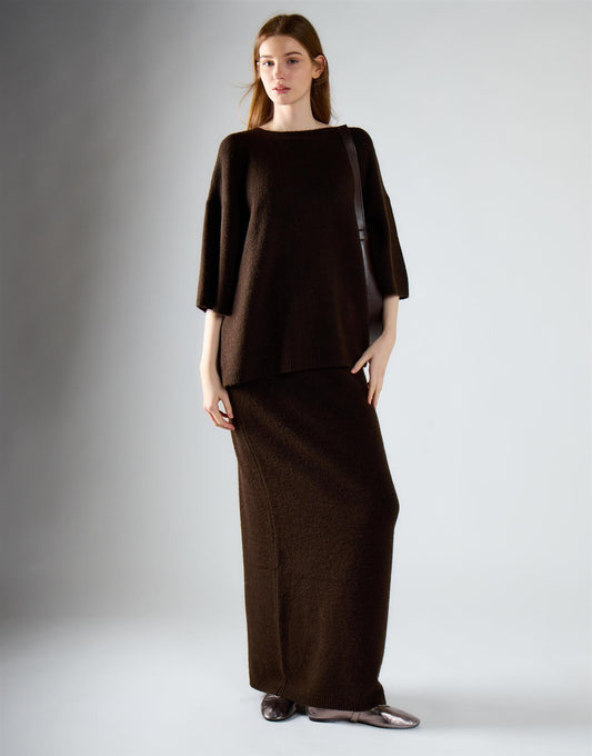 Khaki Brown Knitted Maxi Skirt