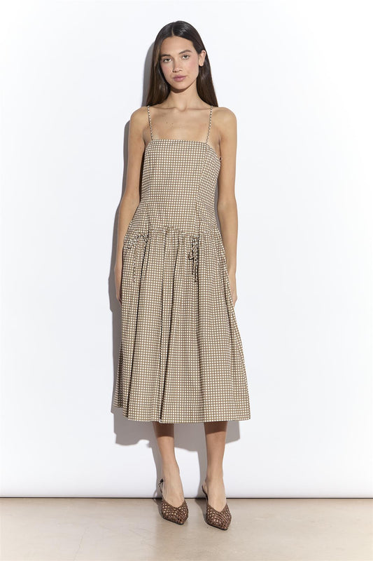 Taupe Gingham Dropped Waist Cami Midi Dress