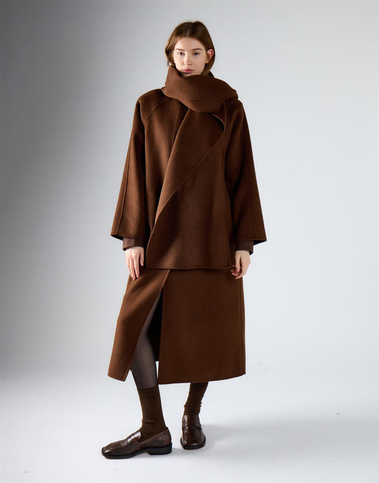 Rich Brown Scarf Long Coat
