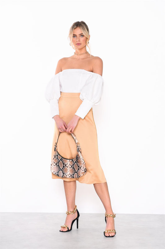 Off-White Textured Puff-Sleeve Bardot-Bodysuit