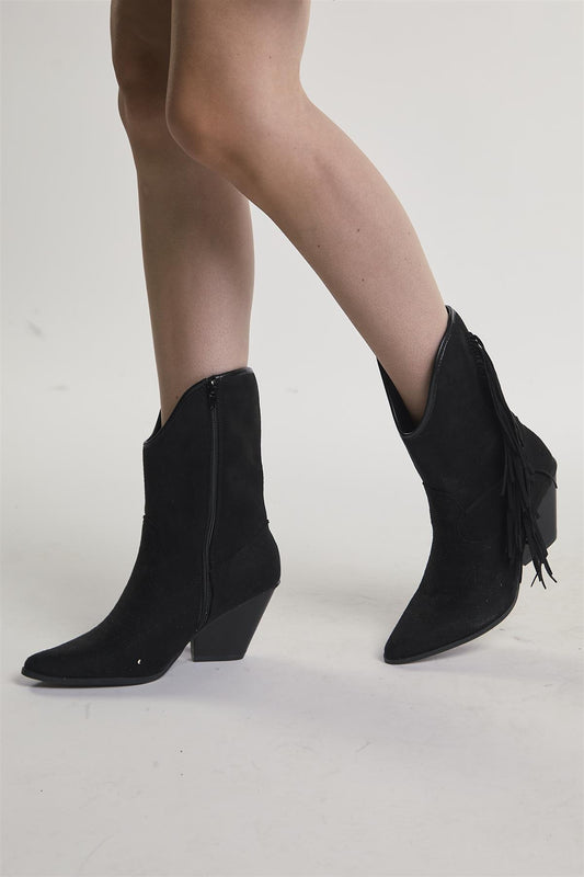 Black Fringed Cowboy Boot