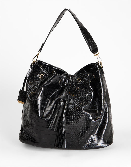 Black Drawstring Hobo Bag