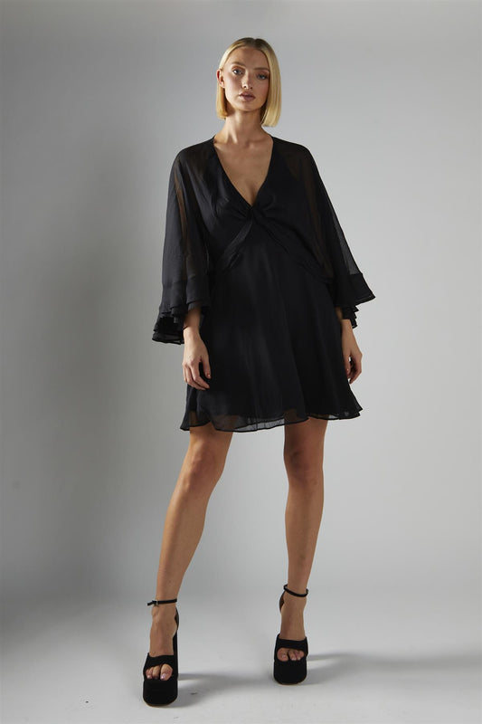 Black V-Neck-Swing Mini-Dress