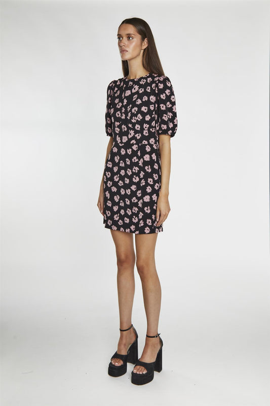 Black Pink Splodge Round Neck Mini Drerss