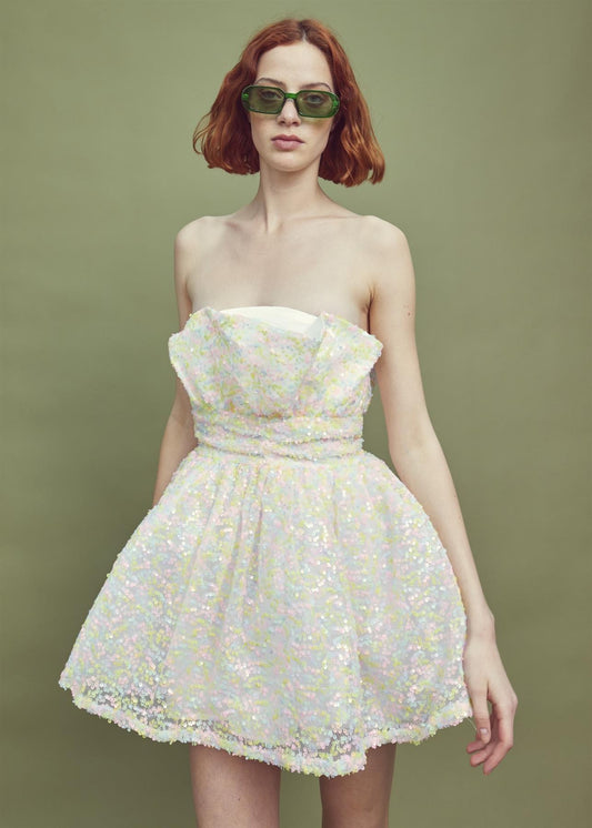 Callie Gathered Bandeau Mini Dress  -Pastel Mix-Sequin