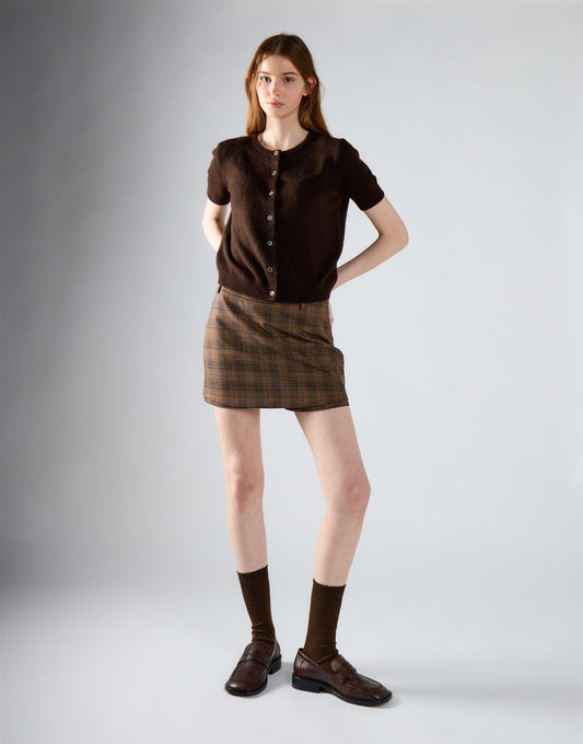 Khaki Brown Short Sleeve Cardigan