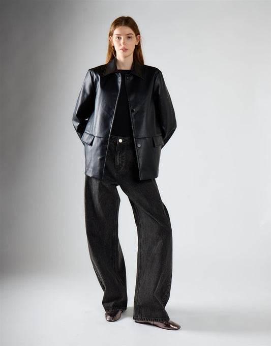 Black Pu Collared Jacket