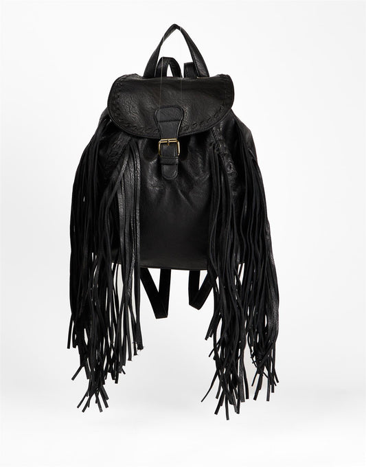 Black Boho Fringe Backpack