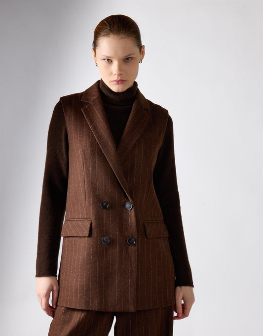 Narrated Brown Stripe Double-Breasted Tailored Vest