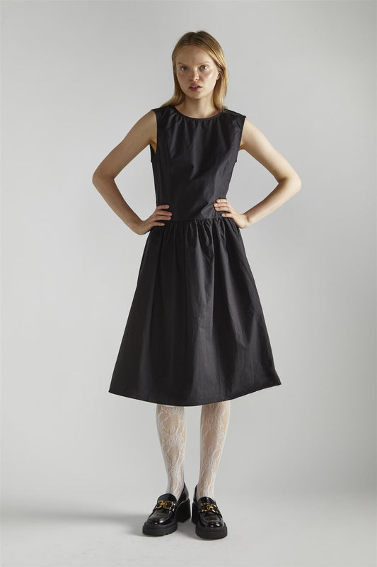 Black A-Line Skater Midi-Dress