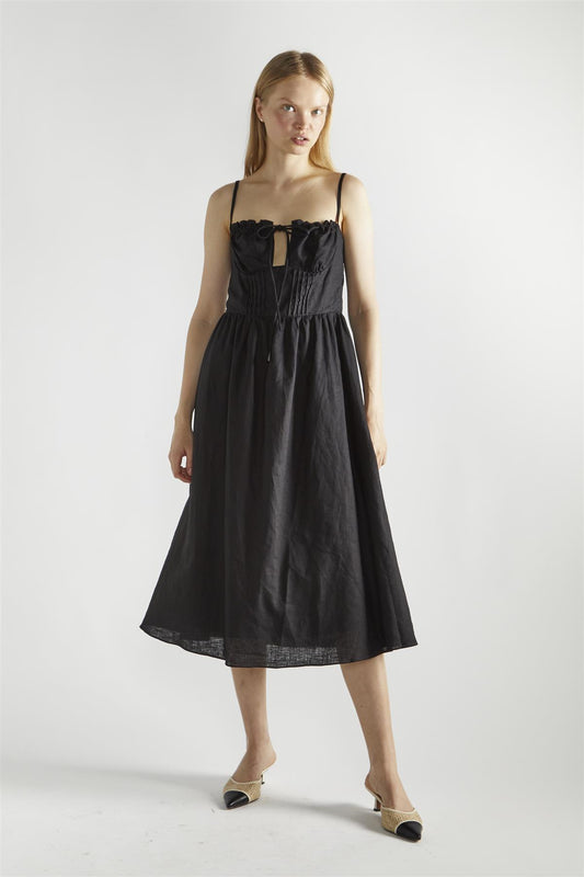 Black Tie-Front Midi-Dresses