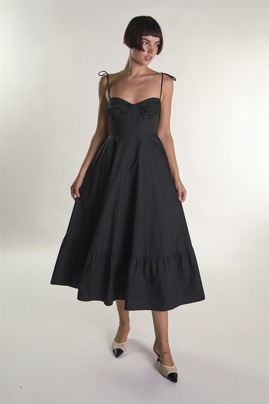 Bustier Style Floaty Midaxi Dress - Black