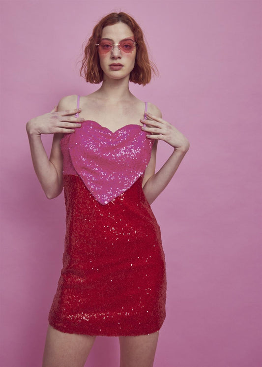Amoura Heart Mini Dress -Red/Pink