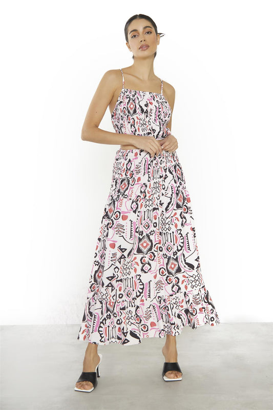 Pink Multi Abstract Spaghetti Strap Crop-Top