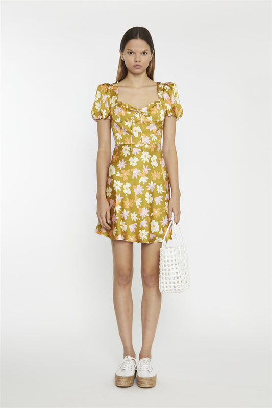 Olive Multi Flower Sweetheart Mini-Dresses