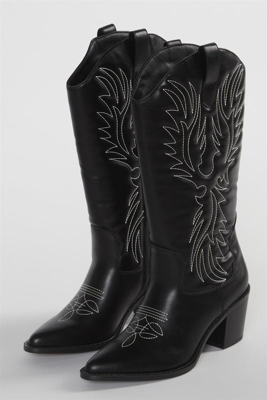Black Stitched Calf Cowboy Boots