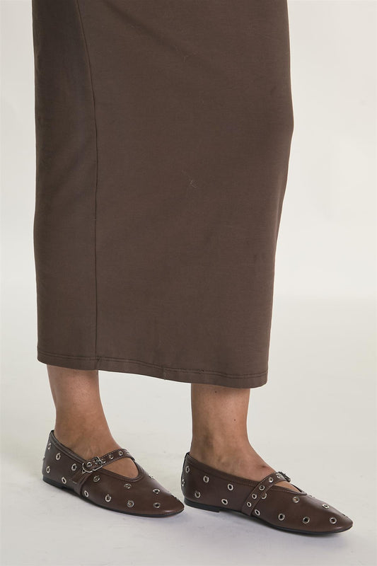 Brown-Eyelet Buckle Ballet-Flats