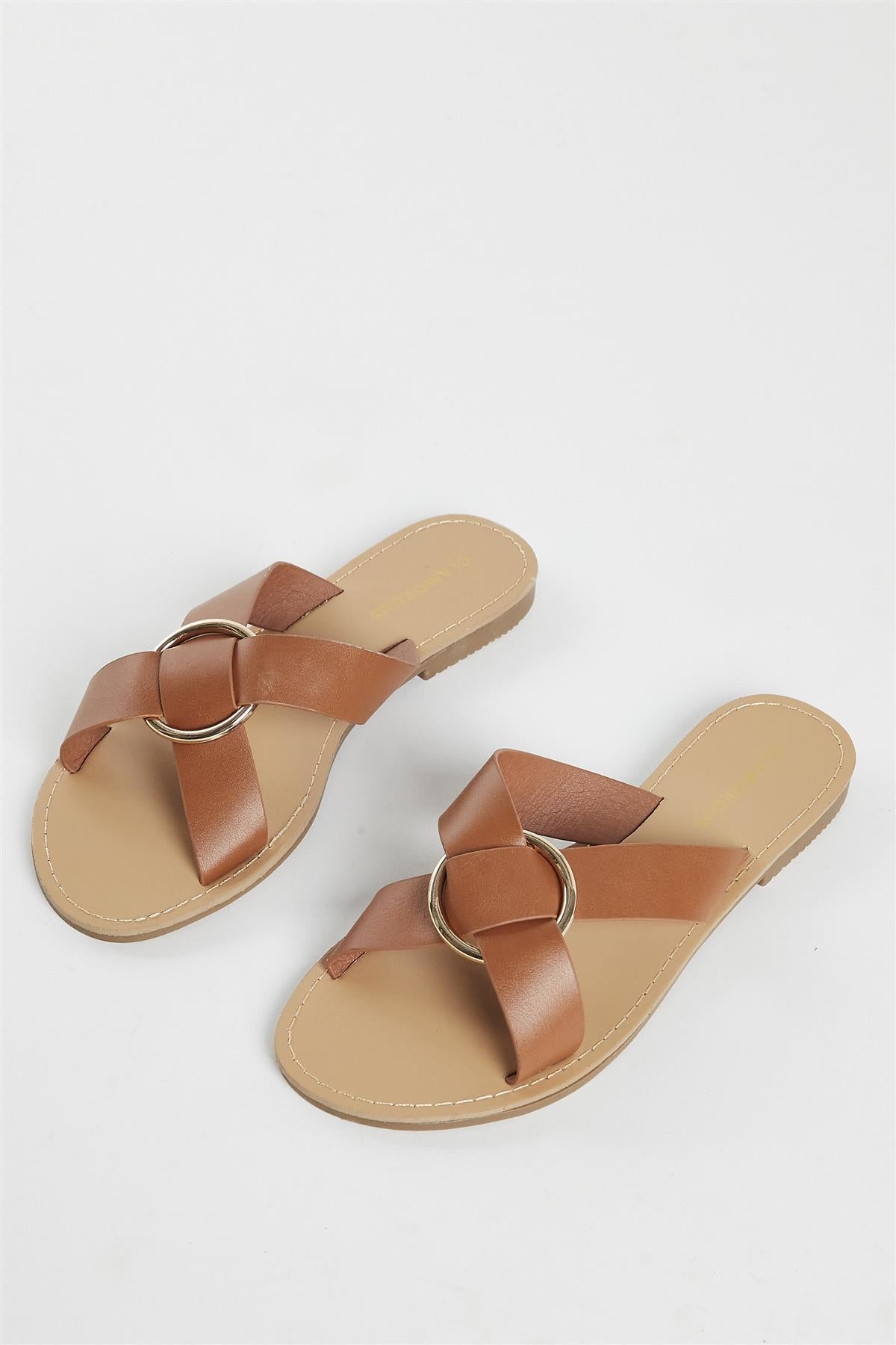 Tan PU Flat Sandals