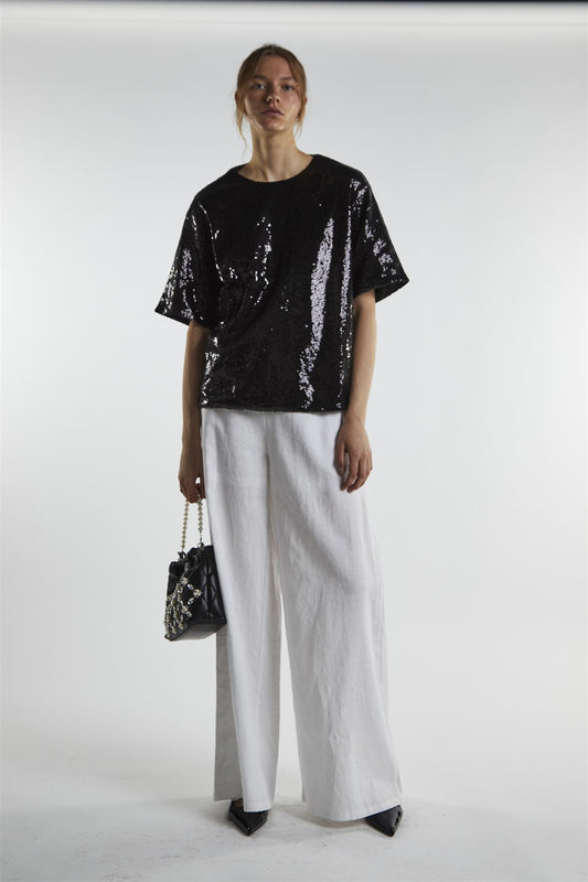 Black-Sequin Oversized-Top