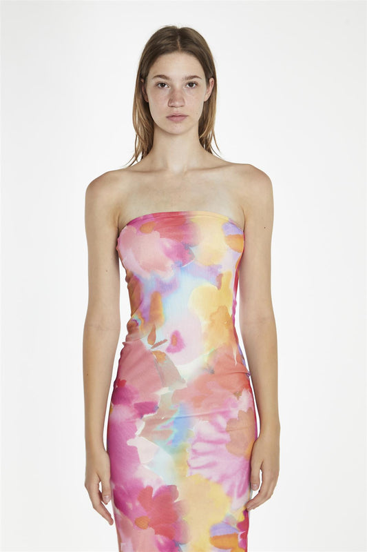 Bodycon Midi Dress - Multi Watercolour Flower