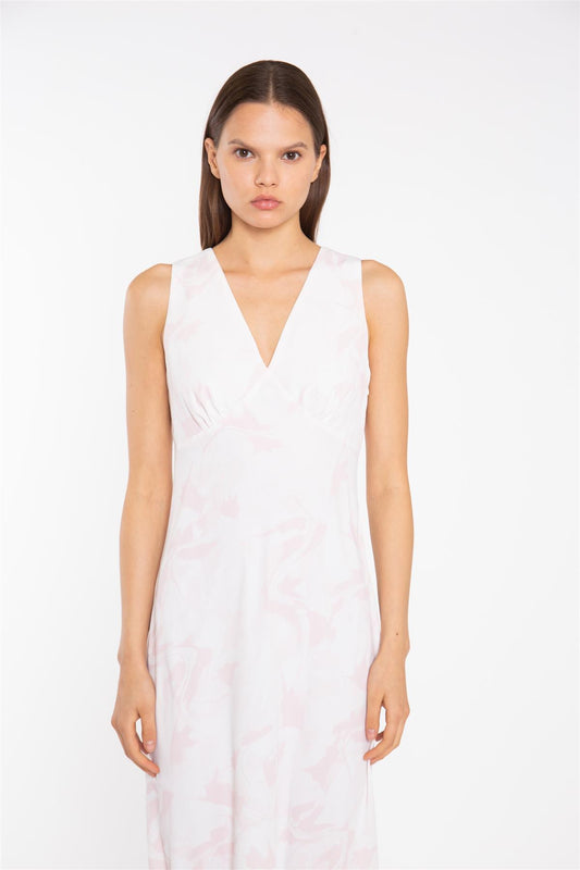 V-Neck Midaxi Dress - Pink Watercolour
