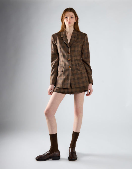 Brown Multi Check Bodycon Skort