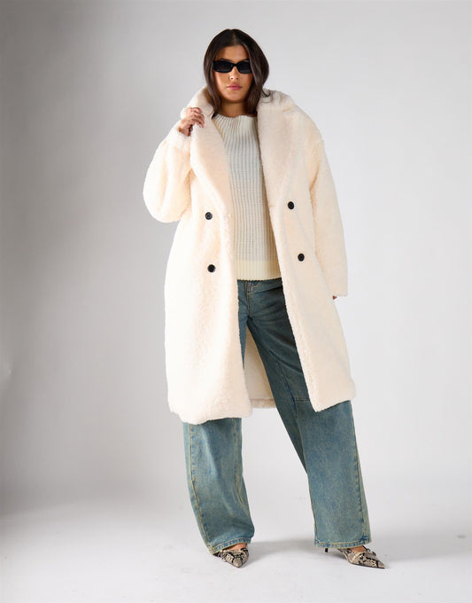 Glamorous Curve Cream Faux Fur Long Coat