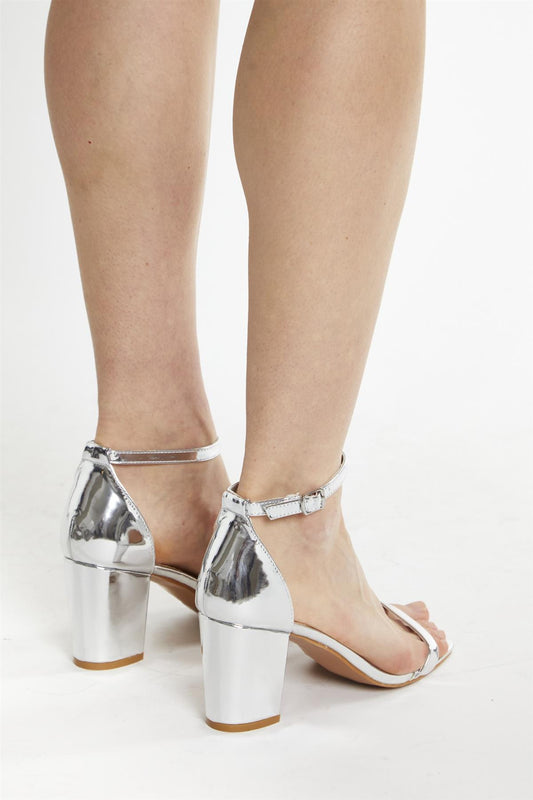 Silver-Mirror Heeled Sandals