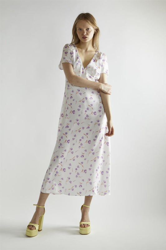 Lilac Watercolour-floral V-Neck Maxi-Dress