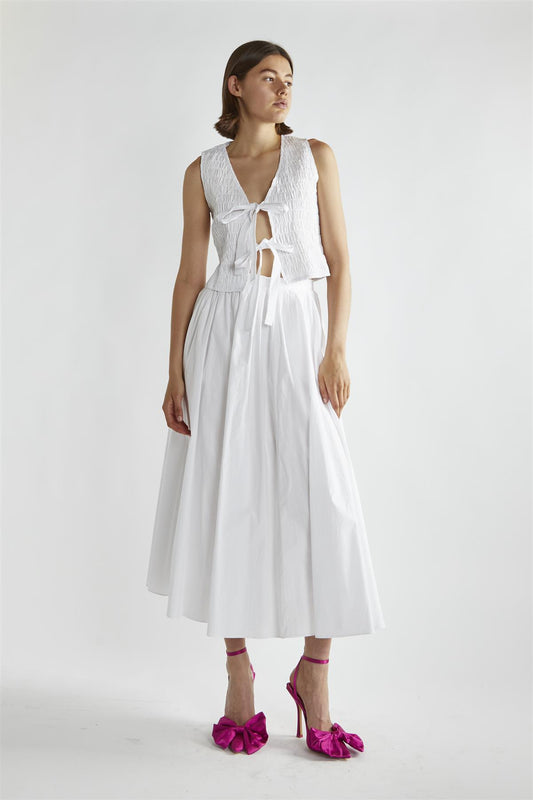 White Shirred Tie-Front Top