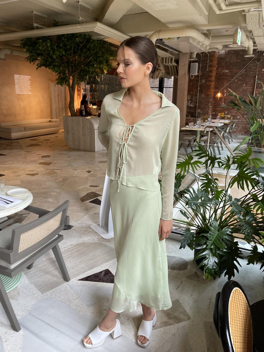 Pale Green Mid-Rise Midaxi-Skirt