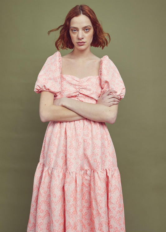 Zara Ruched Bodice Maxi Dress -Powder-Pink Daisies