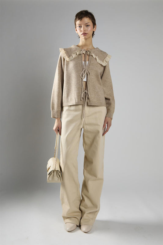 Ecru High-Waisted Straight-Leg Jeans