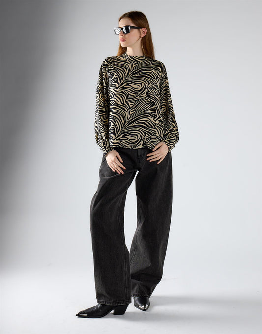 High Neck Top - Stone Black Zebra