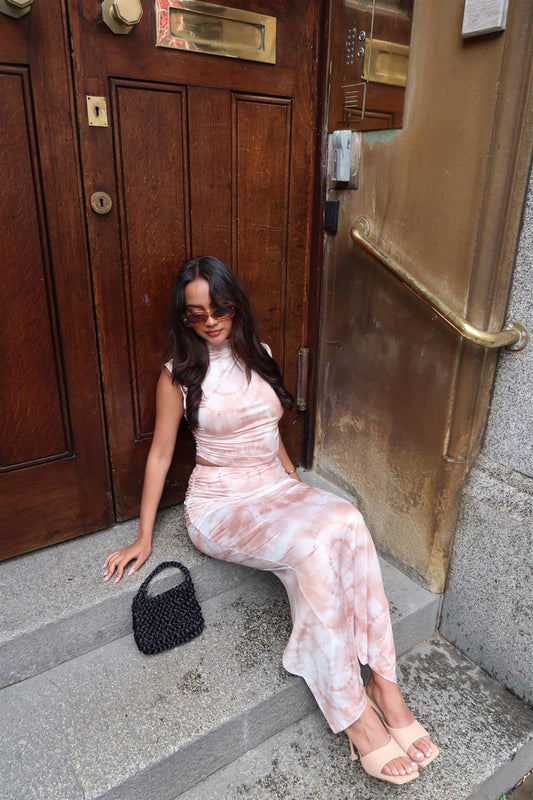 Sepia Tie Dye Sleeveless Crop-Vest Top