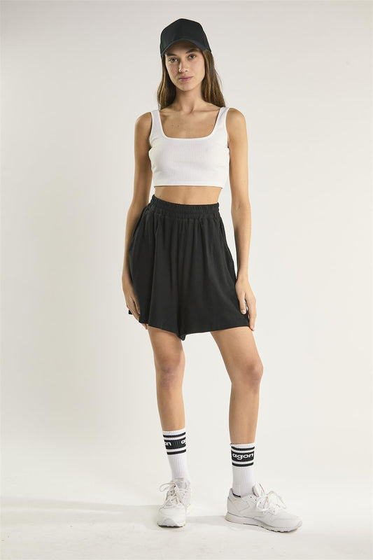 White-Rib Square-Neck Crop-Top
