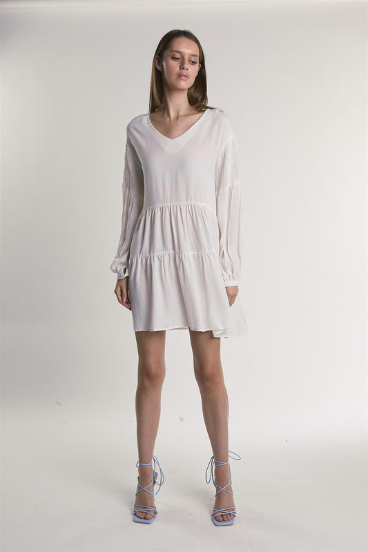 White Tiered Midi-Dress