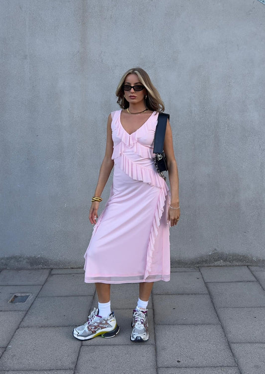 Khloe Ruffle Midaxi Dress -Pale Pink