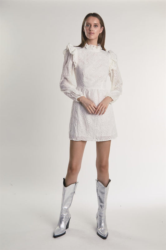Off-White Eyelet-Ruffle-Trim Mini-Dress