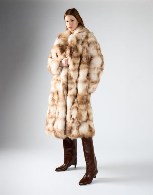 Cream Multi Fur Coat